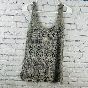 Women’s Dark Grey Solitaire By Ravikhosla Long Crochet Tank Blouse Sz Small